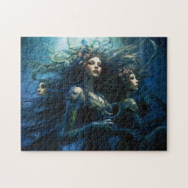 Three Sea Nymphs in Mirror Fantasy Painting ジグソーパズル