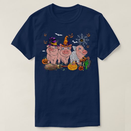 Three Sheep Halloween Mummy Witch Scary Pumpkins F Tシャツ (デザイン正面)