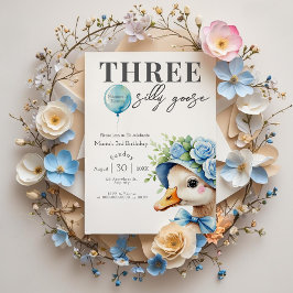 Three Silly Goose Boy 3rd Birthday Invitation 招待状