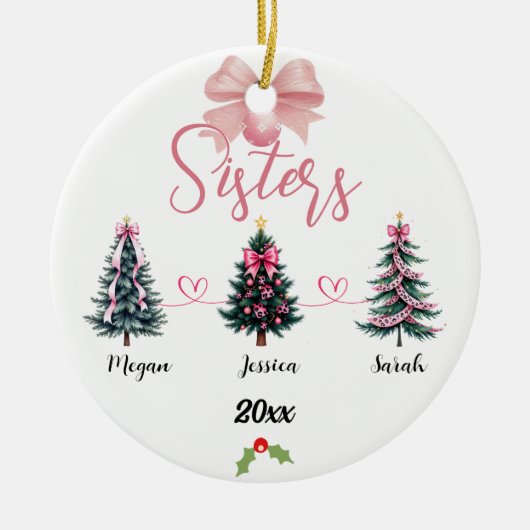 Three Sisters Christmas Tree With Custom names セラミックオーナメント (正面)