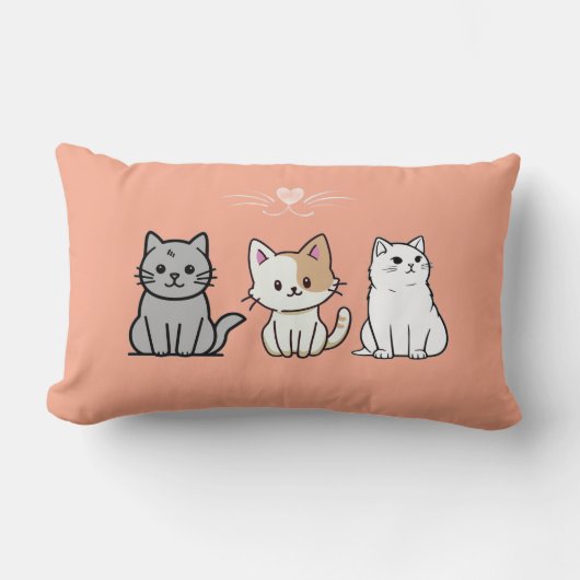 Three Sitting Cats Illustrations ランバークッション (正面)