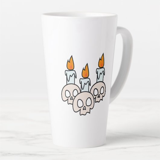Three Skulls with Burning Candles カフェラテマグ (右アングル)