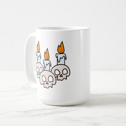 Three Skulls with Burning Candles コーヒーマグカップ (正面左)