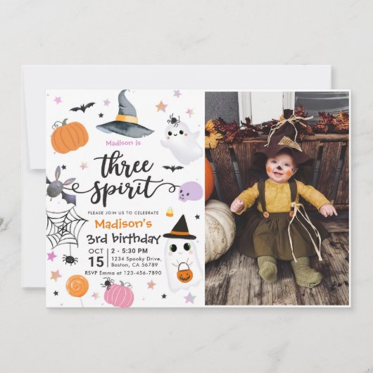 Three Spirit Halloween 3rd Birthday写真 招待状 (正面)