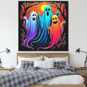 Three Spooky Halloween Ghosts Design キャンバスプリント (インサイチュ (寝室))