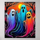 Three Spooky Halloween Ghosts Design ポスター (正面)