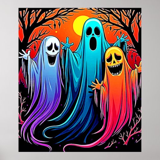 Three Spooky Halloween Ghosts Design ポスター (正面)