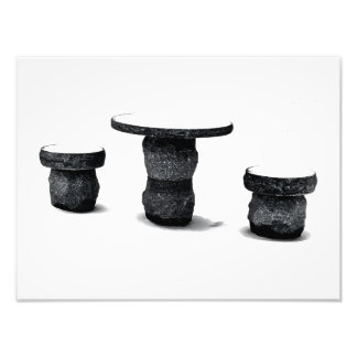 Three Stone Round Benches Snow Photo Enlargement フォトプリント