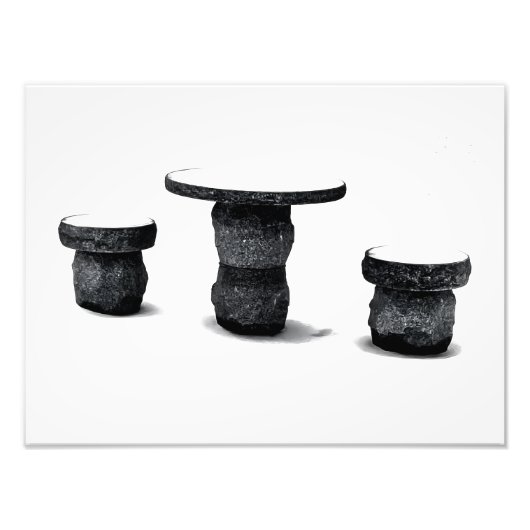 Three Stone Round Benches Snow Photo Enlargement フォトプリント (正面)