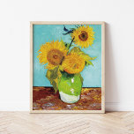 Three Sunflowers | Vincent Van Gogh ポスター<br><div class="desc">Three Sunflowers (1888) by Dutch artist Vincent Van Gogh. Original fine art painting is an oil on canvas depicting a still life of bright yellow sunflowers against a turquoise background. 

Use the design tools to add custom text or personalize the image.</div>