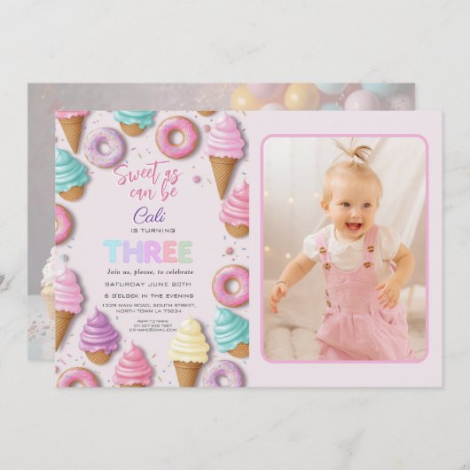 THREE Sweet As Be Girl 3rd Birthday 招待状 (正面/裏面)