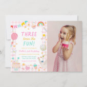 Three Times The Fun Colorful 3rd Birthday Photo 招待状 (正面)