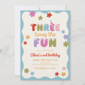 Three Times The Fun Daisy Colorful 3rd Birthday 招待状 (正面)