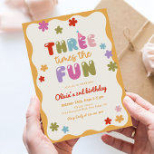 Three Times The Fun Daisy Colorful 3rd Birthday 招待状