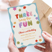 Three Times The Fun Daisy Colorful 3rd Birthday 招待状