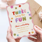 Three Times The Fun Daisy Colorful 3rd Birthday 招待状