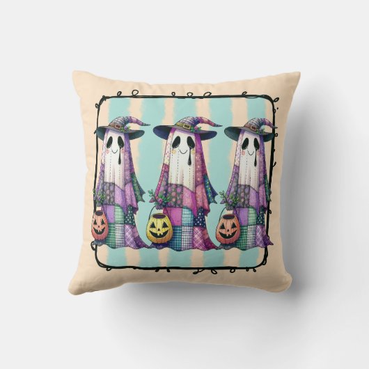 Three Trick-or-Treating Ghosts in Witches Hats クッション (裏面)