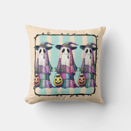 Three Trick-or-Treating Ghosts in Witches Hats クッション