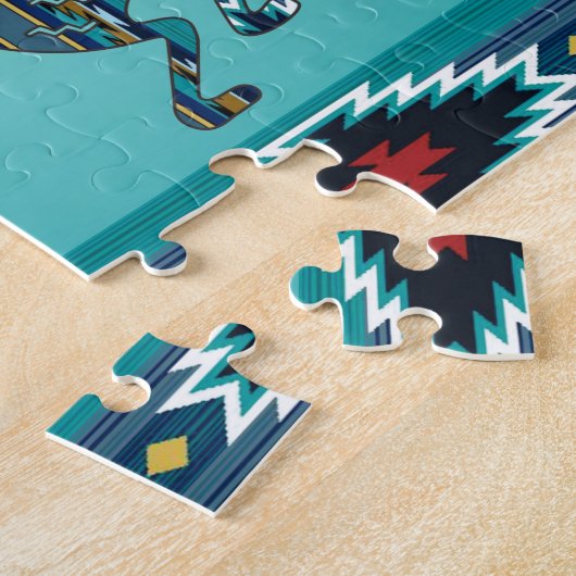 Three Turquoise Southwest Kokopelli Jigsaw Puzzle ジグソーパズル (側面)