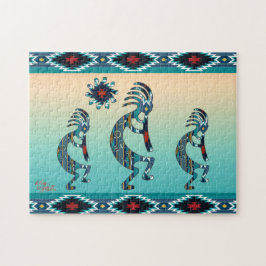 Three Turquoise Southwest Kokopelli Jigsaw Puzzle ジグソーパズル