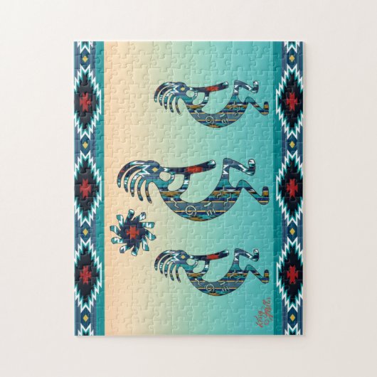 Three Turquoise Southwest Kokopelli Jigsaw Puzzle ジグソーパズル (縦)