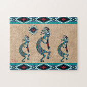 Three Turquoise Southwest Kokopelli Jigsaw Puzzle ジグソーパズル (横)