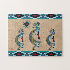 Three Turquoise Southwest Kokopelli Jigsaw Puzzle ジグソーパズル