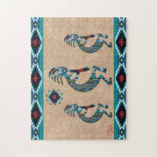 Three Turquoise Southwest Kokopelli Jigsaw Puzzle ジグソーパズル (縦)