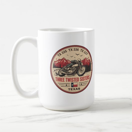Three twisted sisters , tx 335,tx 336,tx 337 road コーヒーマグカップ (左)