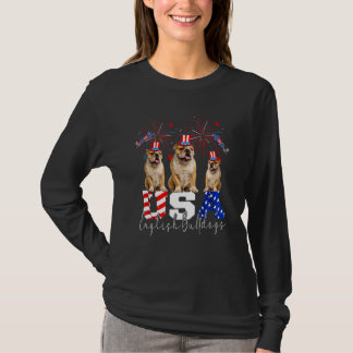 Three Usa Bull Terriers Wearing Hat American Flag  Tシャツ