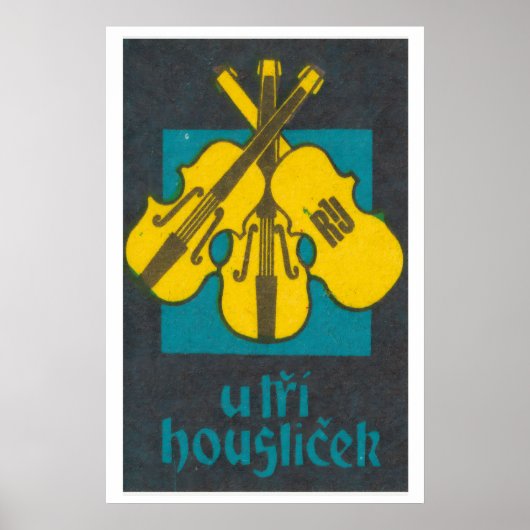 Three Violins Matchbox Art Print, Czechoslovakian ポスター (正面)