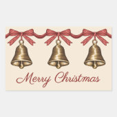 Three Watercolor Brass Christmas Bells And Text 長方形シール (正面)