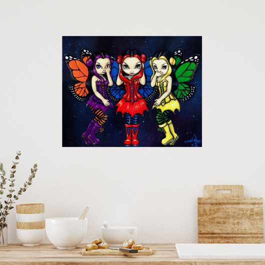 Three Wise Faeries gothic fairy Art Print ポスター (キッチン)