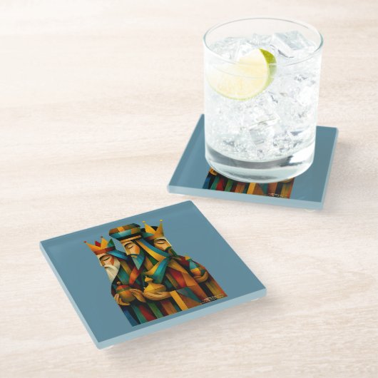 Three Wise Men Abstract Nativity Art  ガラスコースター (アングル)