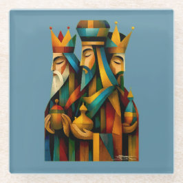 Three Wise Men Abstract Nativity Art ガラスコースター