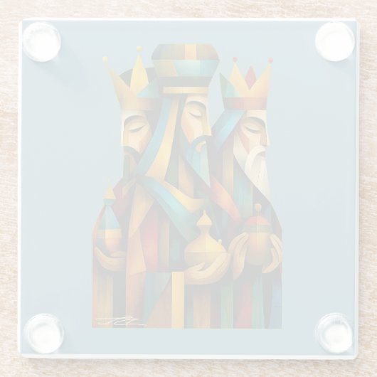 Three Wise Men Abstract Nativity Art  ガラスコースター (裏面)