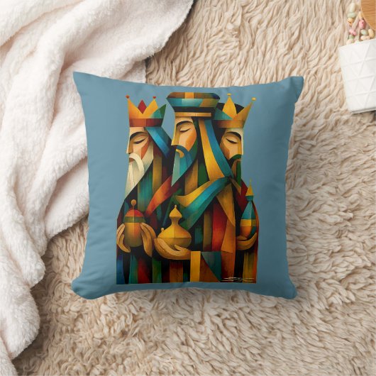 Three Wise Men Abstract Nativity Art クッション (ブランケット)