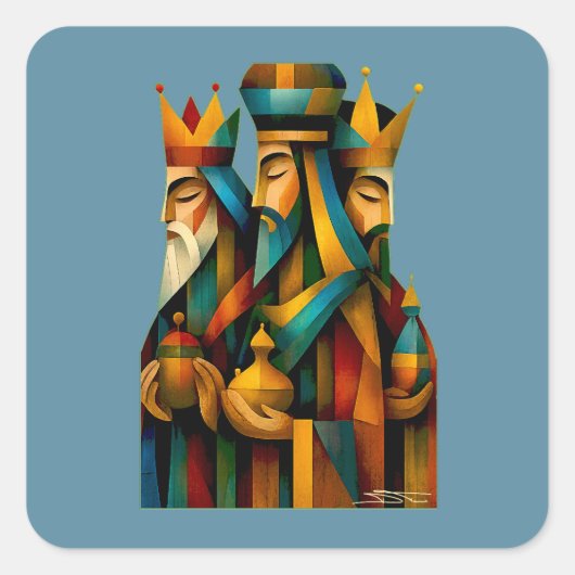 Three Wise Men Abstract Nativity Art  スクエアシール (正面)