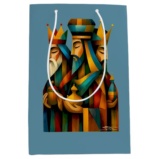 Three Wise Men Abstract Nativity Art ミディアムペーパーバッグ (正面)