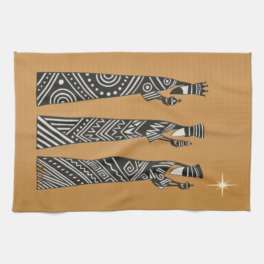 Three Wise Men Black & White Christmas Nativity キッチンタオル (横)