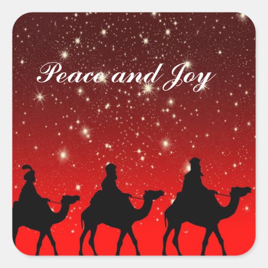 THREE WISE MEN PEACE AND JOY CUSTOM CHRISTMAS スクエアシール (正面)