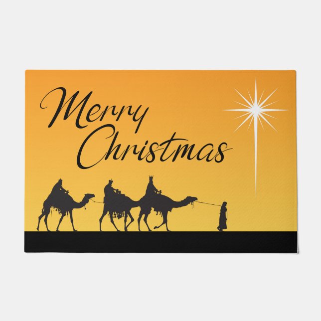 Three Wise Men Religious Merry Christmas Doormat ドアマット (正面)