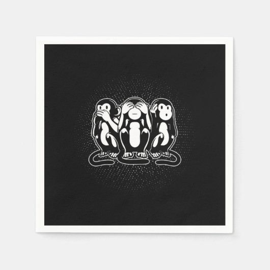 Three Wise Monkey Speak See Hear No Evil スタンダードカクテルナプキン (正面)
