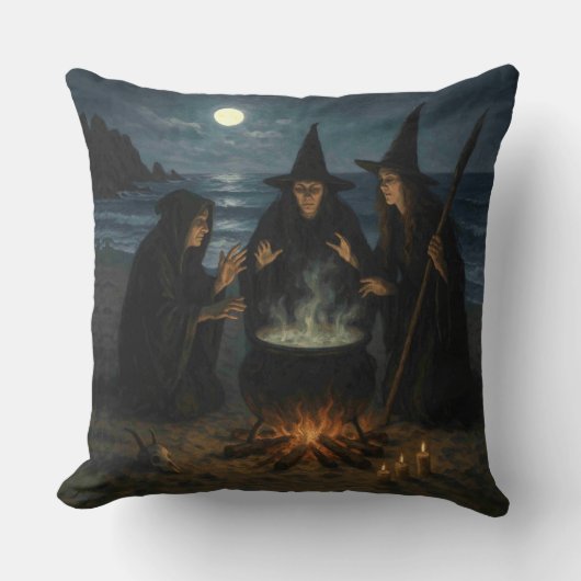 Three Witches Brew Cauldron Full Moon Beach  クッション (正面)