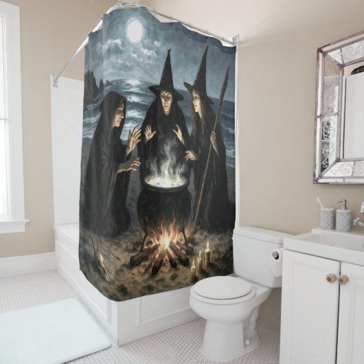 Three Witches Brew Cauldron Full Moon Beach  シャワーカーテン (インサイチュ)