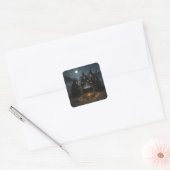 Three Witches Brew Cauldron Full Moon Beach  スクエアシール (封筒)