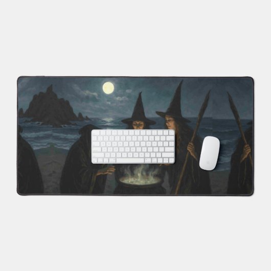 Three Witches Brew Cauldron Full Moon Beach  デスクマット (キーボード&マウス)