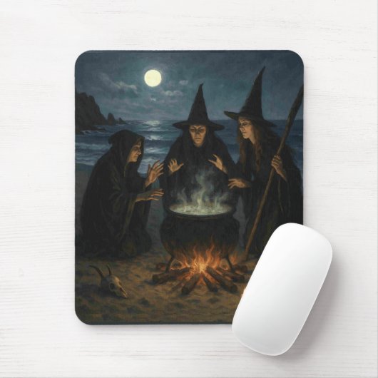 Three Witches Brew Cauldron Full Moon Beach  マウスパッド (マウス)