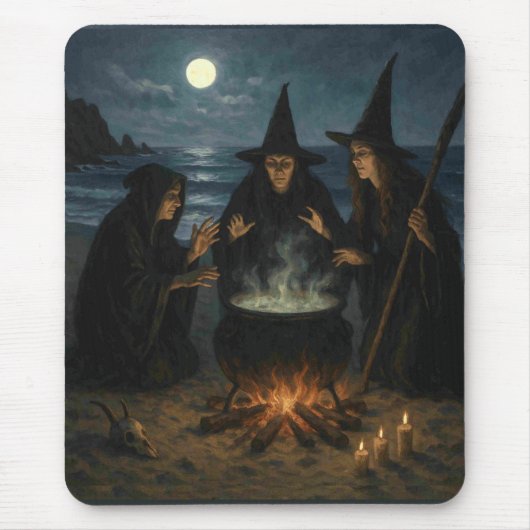 Three Witches Brew Cauldron Full Moon Beach  マウスパッド (正面)