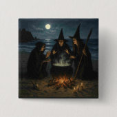 Three Witches Brew Cauldron Full Moon Beach  缶バッジ (正面)